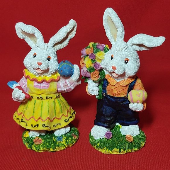 VTG Ks Collection Spring Easter Bunny Rabbit Figurine Home Decor Set of 2 - Picture 5 of 13